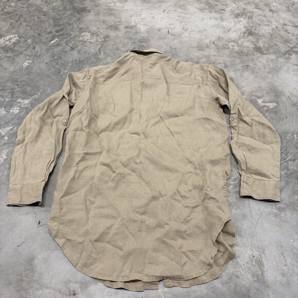 Ralph Lauren Womens Small Beige Solid Button Up Long Sleeve Shirt Pocket Linen - Picture 6 of 6